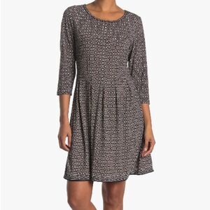 Max Studio Printed 3/4 Length Sleeve Fit & Flare Dress Size L